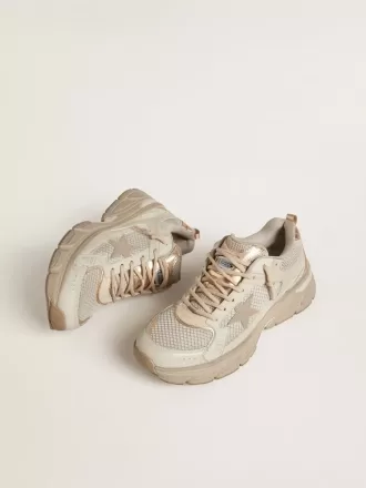 Lightstar für Damen aus taubengrauem Leder und Mesh mit beigem TPU-Stern