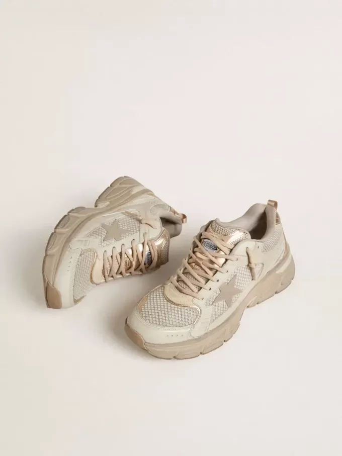 Lightstar für Damen aus taubengrauem Leder und Mesh mit beigem TPU-Stern Lightstar für Damen aus taubengrauem Leder und Mesh mit beigem TPU-Stern