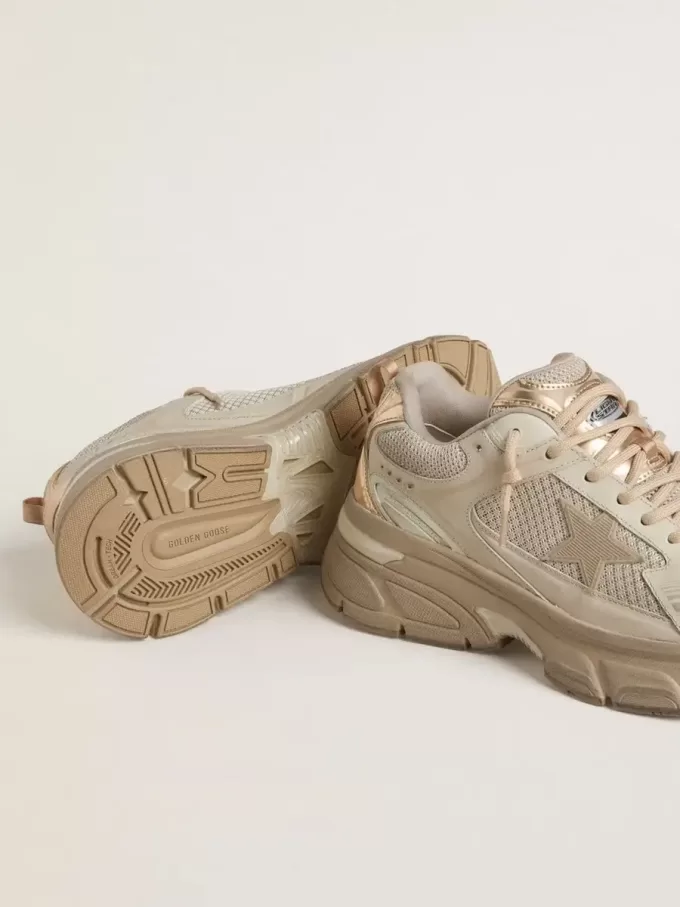 Lightstar für Damen aus taubengrauem Leder und Mesh mit beigem TPU-Stern Lightstar für Damen aus taubengrauem Leder und Mesh mit beigem TPU-Stern