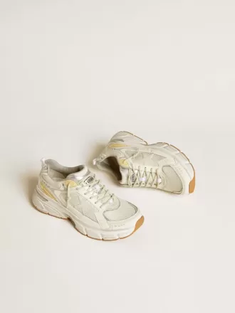 Lightstar für Damen aus weißem Leder und Mesh mit abgenutztem weißen Stern