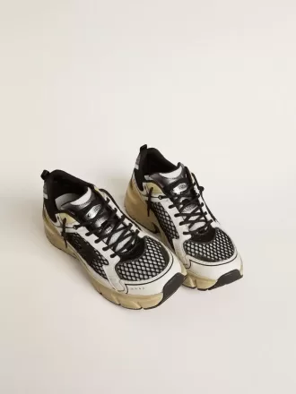 Lightstar für Herren aus weißem Leder und schwarzem Mesh mit schwarzem TPU-Stern