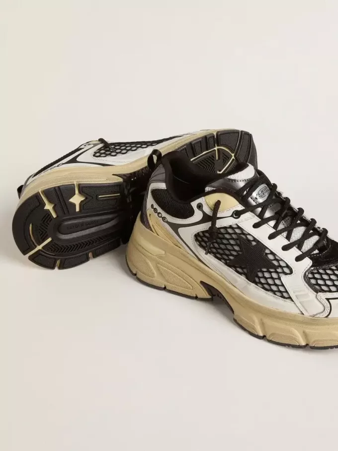 Lightstar für Herren aus weißem Leder und schwarzem Mesh mit schwarzem TPU-Stern