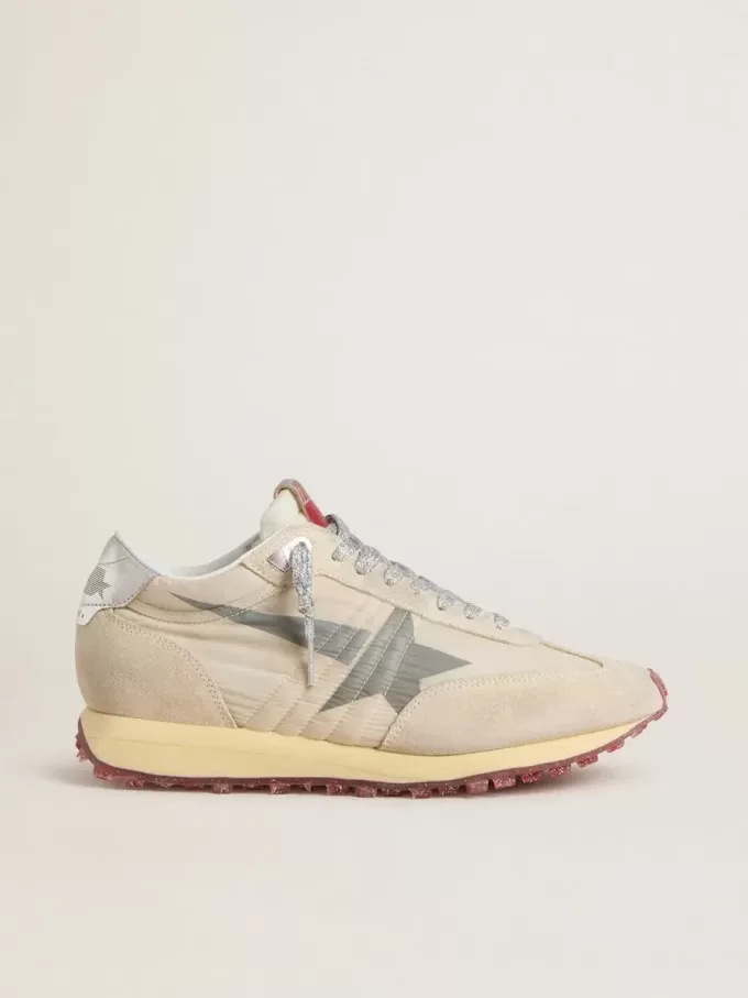 Marathon für Damen mit beigem Nylon-Obermaterial und grauem Stern Marathon für Damen mit beigem Nylon-Obermaterial und grauem Stern
