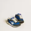 Marathon Junior aus blauem Nylon mit aufgedrucktem Stern und Lederlasche an der Ferse