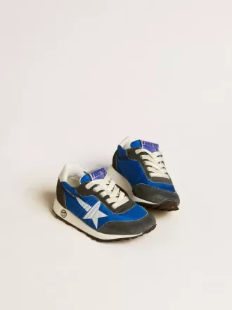Marathon Junior aus blauem Nylon mit aufgedrucktem Stern und Lederlasche an der Ferse
