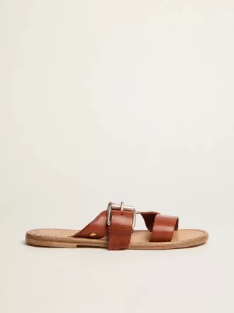 Margaret flache Sandalen aus kunstharzbeschichtetem Leder