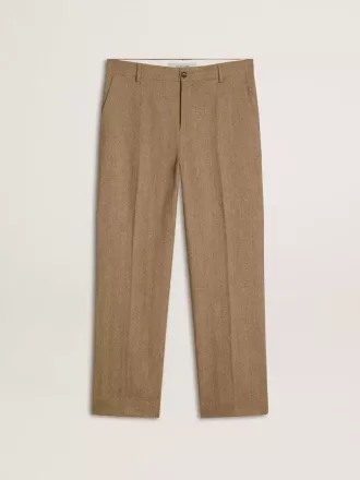 Maßgeschneiderte Hose aus sandfarbenem Chevron-Leinenmix