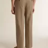 Maßgeschneiderte Hose aus sandfarbenem Chevron-Leinenmix