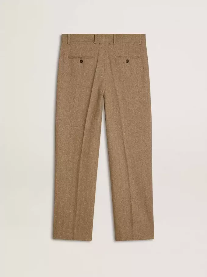 Maßgeschneiderte Hose aus sandfarbenem Chevron-Leinenmix