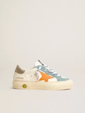 May Teen aus Nappaleder mit orangefarbenem Lederstern und blauen Wildledereinsätzen