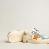 May Teen aus Nappaleder mit orangefarbenem Lederstern und blauen Wildledereinsätzen