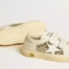 May Teen aus weißem Leder und Goldglitter mit weißem Lederstern