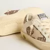 May Teen aus weißem Leder und roségoldfarbenem Glitzer mit beigem Wildlederstern