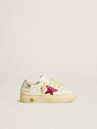 May Teen mit fuchsiafarbenem Glitzerstern und laminierter Lederferse May Teen mit fuchsiafarbenem Glitzerstern und laminierter Lederferse