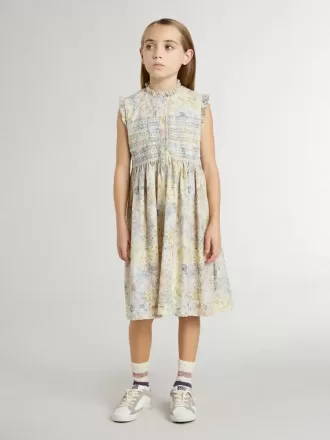 Mädchen-Midikleid aus Baumwolle mit mehrfarbigem Blumenprint