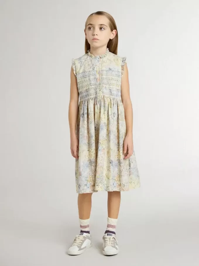 Mädchen-Midikleid aus Baumwolle mit mehrfarbigem Blumenprint