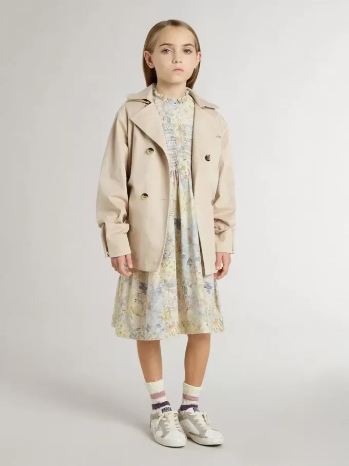 Mädchen-Midikleid aus Baumwolle mit mehrfarbigem Blumenprint