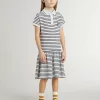 Mädchen-Midikleid aus gestreifter Baumwollmischung mit Stickerei