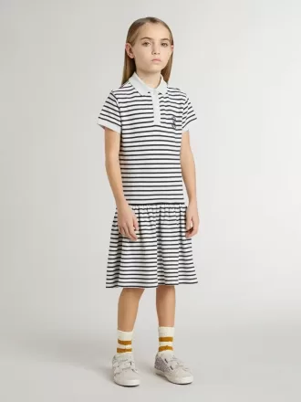 Mädchen-Midikleid aus gestreifter Baumwollmischung mit Stickerei