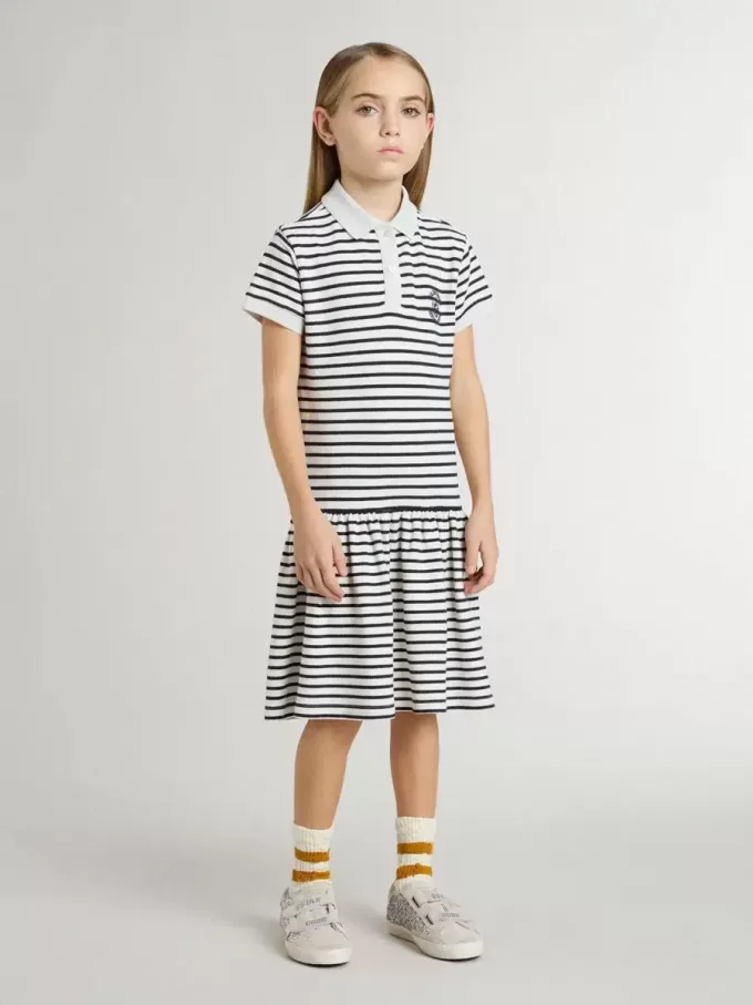 Mädchen-Midikleid aus gestreifter Baumwollmischung mit Stickerei