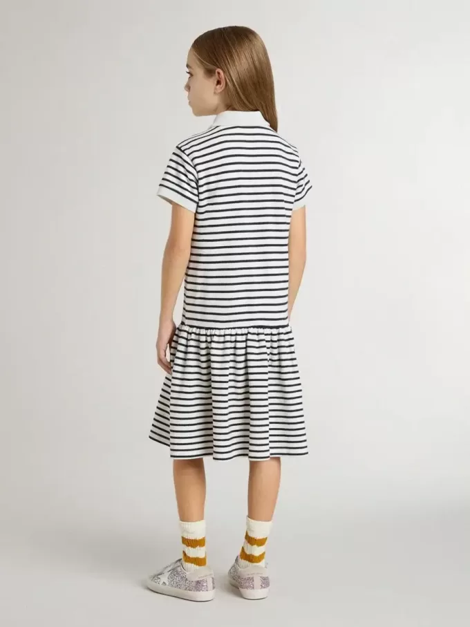 Mädchen-Midikleid aus gestreifter Baumwollmischung mit Stickerei