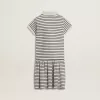 Mädchen-Midikleid aus gestreifter Baumwollmischung mit Stickerei