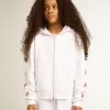 Mädchen-Sweatshirt mit Reißverschluss in Weiß mit Glitzersternen auf den Ärmeln Mädchen-Sweatshirt mit Reißverschluss in Weiß mit Glitzersternen auf den Ärmeln