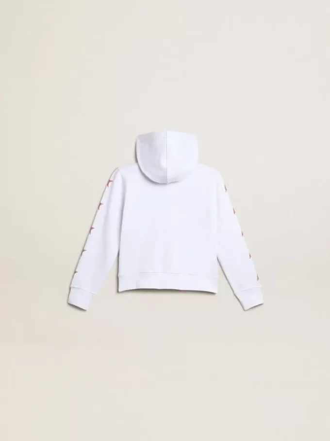 Mädchen-Sweatshirt mit Reißverschluss in Weiß mit Glitzersternen auf den Ärmeln Mädchen-Sweatshirt mit Reißverschluss in Weiß mit Glitzersternen auf den Ärmeln