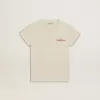 Mädchen-T-Shirt aus Baumwolle in Used-Weiß mit roter Stickerei auf der Brust
