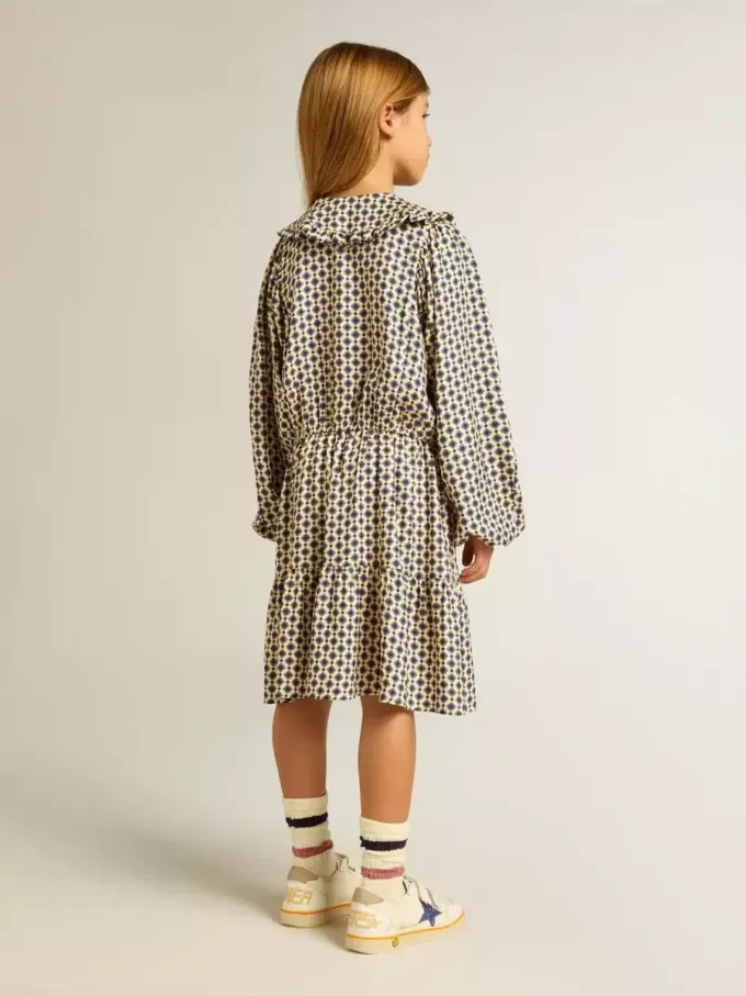 Mädchenkleid mit geometrischem Print und abnehmbarem Kragen