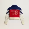 Mehrfarbig gestreiftes, kurzes Sweatshirt aus Wolle für Damen Mehrfarbig gestreiftes, kurzes Sweatshirt aus Wolle für Damen