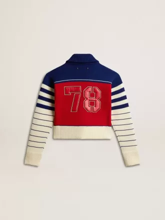 Mehrfarbig gestreiftes, kurzes Sweatshirt aus Wolle für Damen