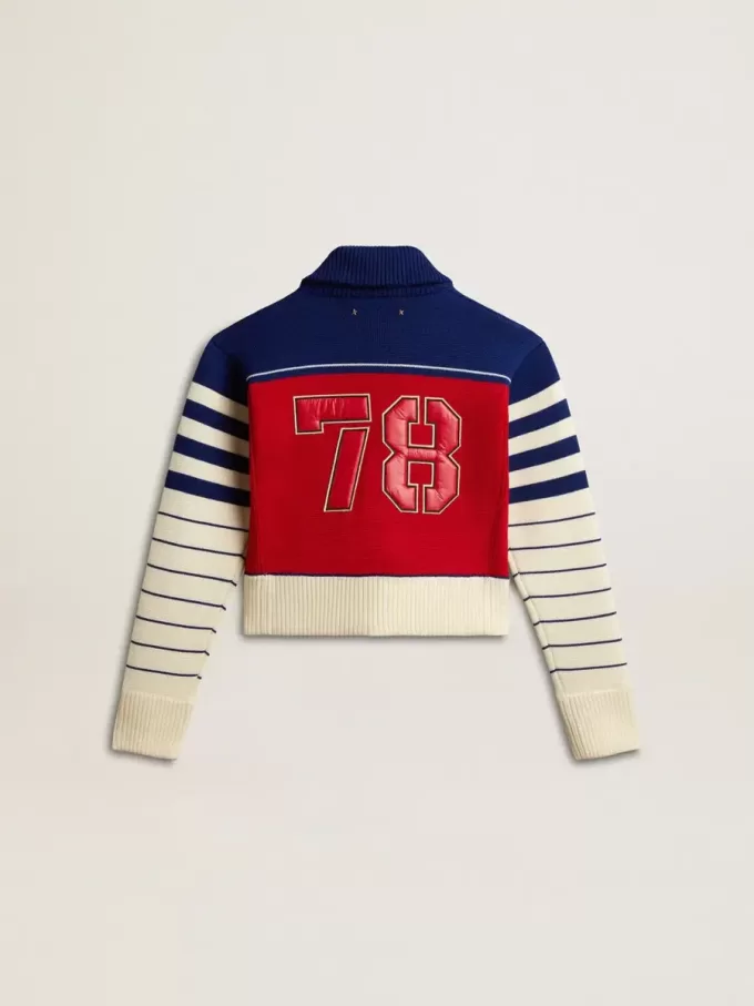 Mehrfarbig gestreiftes, kurzes Sweatshirt aus Wolle für Damen Mehrfarbig gestreiftes, kurzes Sweatshirt aus Wolle für Damen