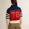 Mehrfarbig gestreiftes, kurzes Sweatshirt aus Wolle für Damen Mehrfarbig gestreiftes, kurzes Sweatshirt aus Wolle für Damen