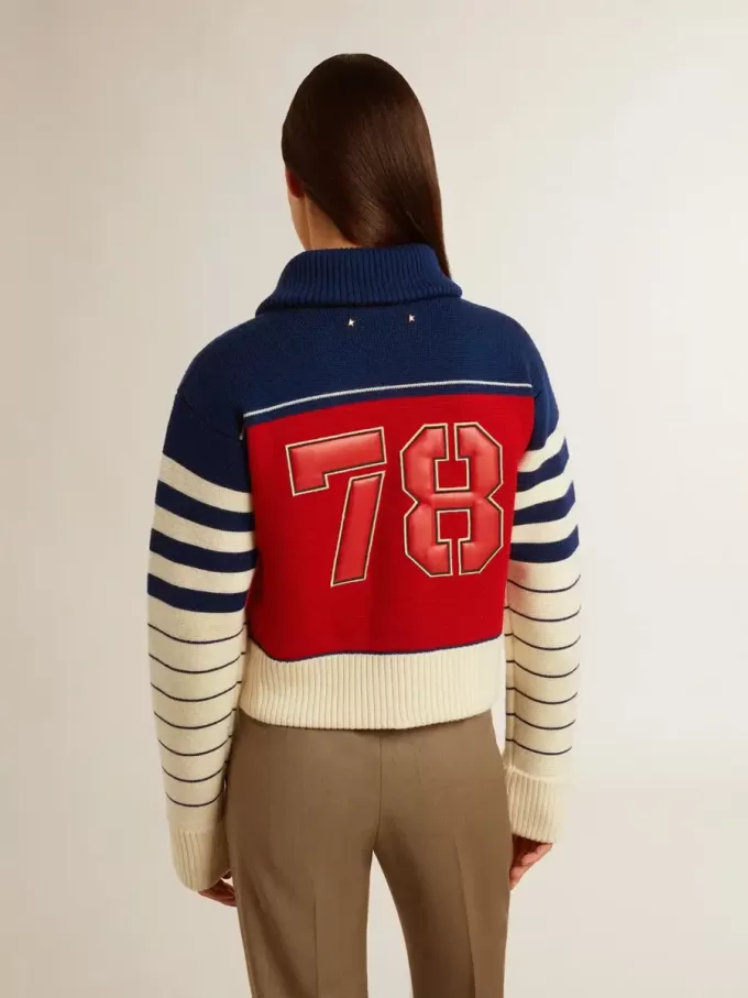Mehrfarbig gestreiftes, kurzes Sweatshirt aus Wolle für Damen Mehrfarbig gestreiftes, kurzes Sweatshirt aus Wolle für Damen