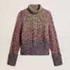 Mehrfarbiger Damenpullover mit hohem Kragen aus Mouliné-Garn Mehrfarbiger Damenpullover mit hohem Kragen aus Mouliné-Garn