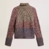 Mehrfarbiger Damenpullover mit hohem Kragen aus Mouliné-Garn Mehrfarbiger Damenpullover mit hohem Kragen aus Mouliné-Garn
