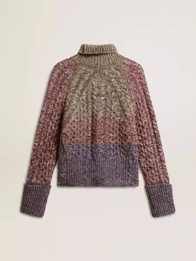 Mehrfarbiger Damenpullover mit hohem Kragen aus Mouliné-Garn Mehrfarbiger Damenpullover mit hohem Kragen aus Mouliné-Garn