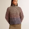 Mehrfarbiger Damenpullover mit hohem Kragen aus Mouliné-Garn Mehrfarbiger Damenpullover mit hohem Kragen aus Mouliné-Garn