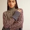 Mehrfarbiger Damenpullover mit hohem Kragen aus Mouliné-Garn Mehrfarbiger Damenpullover mit hohem Kragen aus Mouliné-Garn