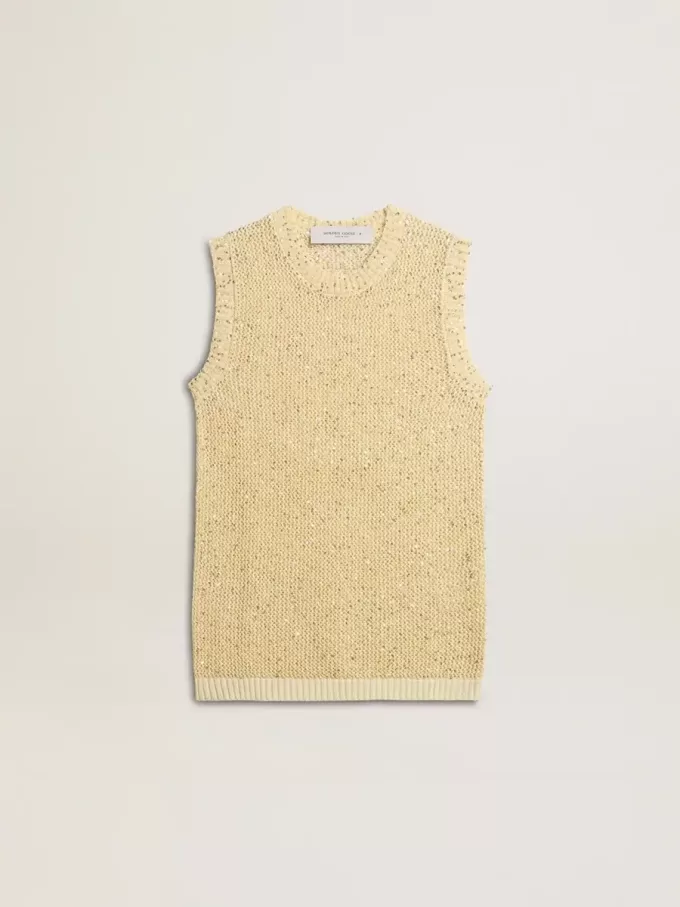 Mesh-Strickoberteil mit Pailletten und kontrastierenden Details Mesh-Strickoberteil mit Pailletten und kontrastierenden Details