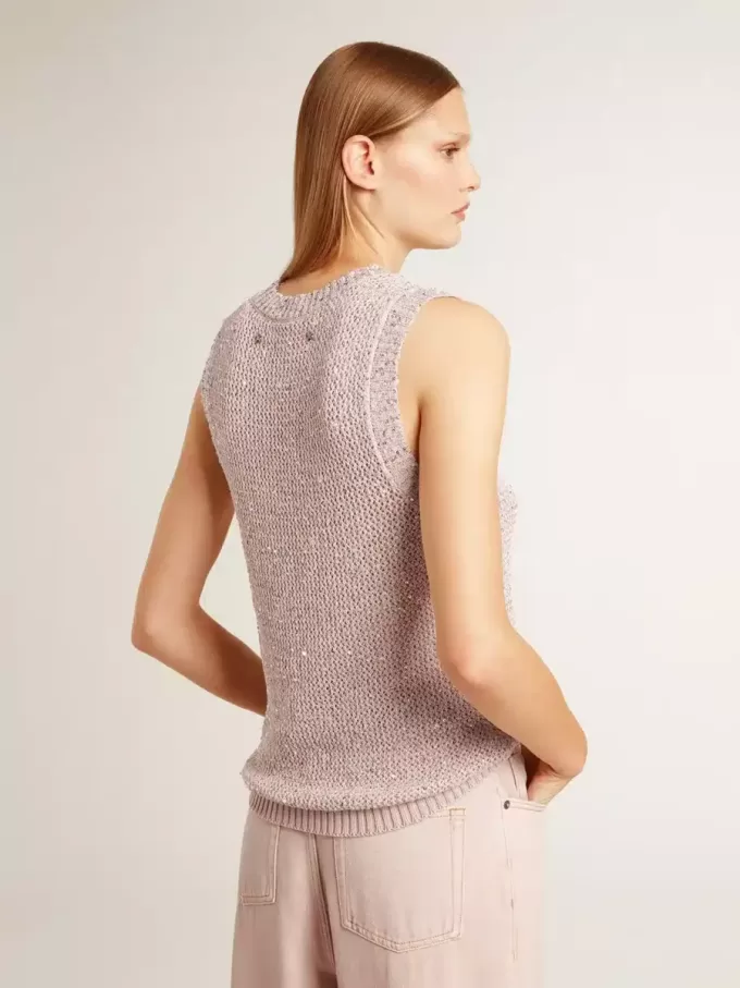 Mesh-Strickoberteil mit Pailletten und kontrastierenden Details Mesh-Strickoberteil mit Pailletten und kontrastierenden Details