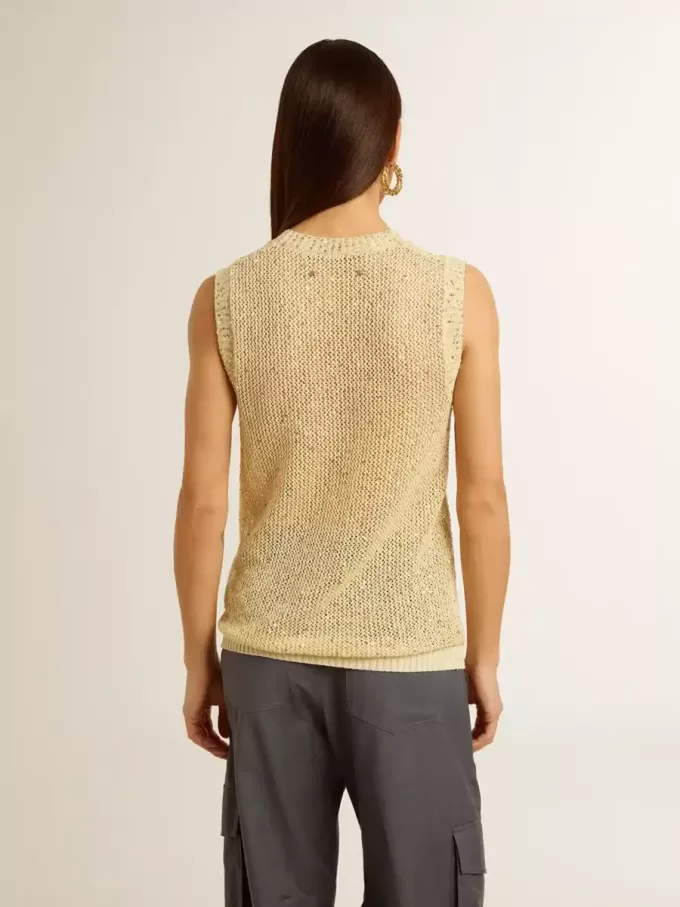 Mesh-Strickoberteil mit Pailletten und kontrastierenden Details Mesh-Strickoberteil mit Pailletten und kontrastierenden Details
