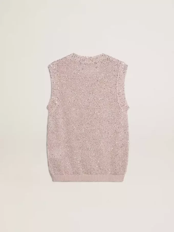 Mesh-Strickoberteil mit Pailletten und kontrastierenden Details Mesh-Strickoberteil mit Pailletten und kontrastierenden Details