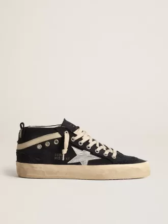 Mid Star aus blauer Baumwolle mit silbernem Stern und Lederbesatz