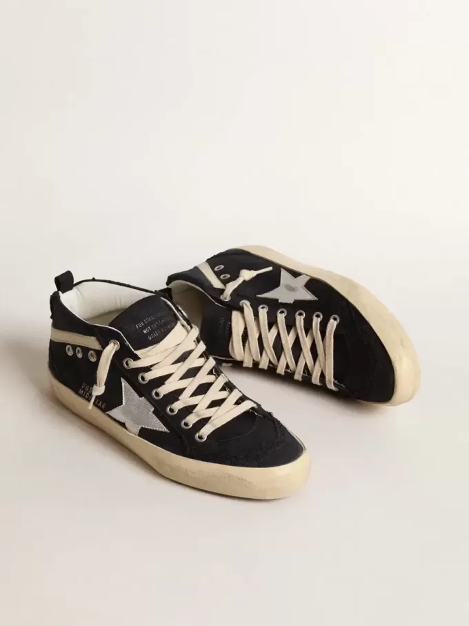 Mid Star aus blauer Baumwolle mit silbernem Stern und Lederbesatz