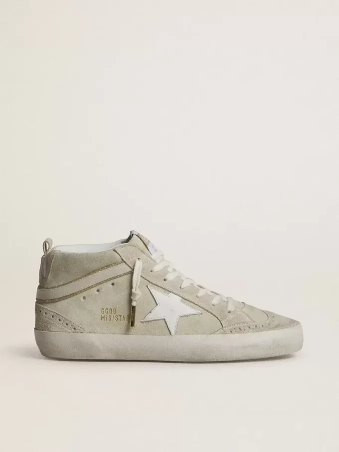 Mid Star aus hellgrauem Wildleder mit weißem Lederstern