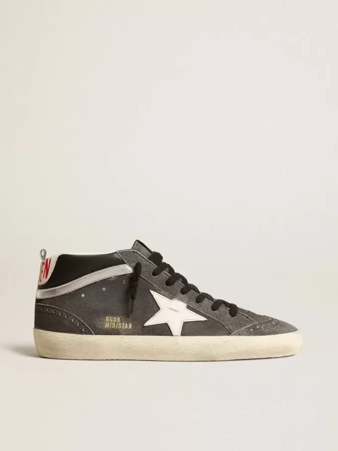 Mid Star aus schwarzem Wildleder mit weißem Lederstern und silbernem Flash
