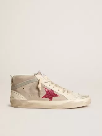 Mid Star aus Wildleder mit fuchsiafarbenem Glitzerstern und grauem Lederstreifen