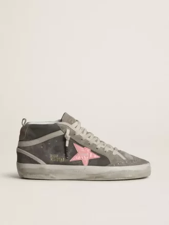 Mid Star für Damen aus grauem Wildleder mit rosa laminiertem Lederstern